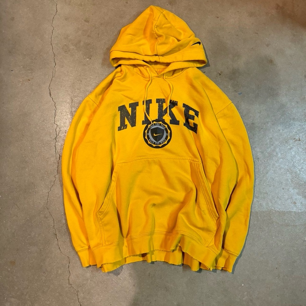 Nike Yellow Hoodie with Logo and Smiley Design